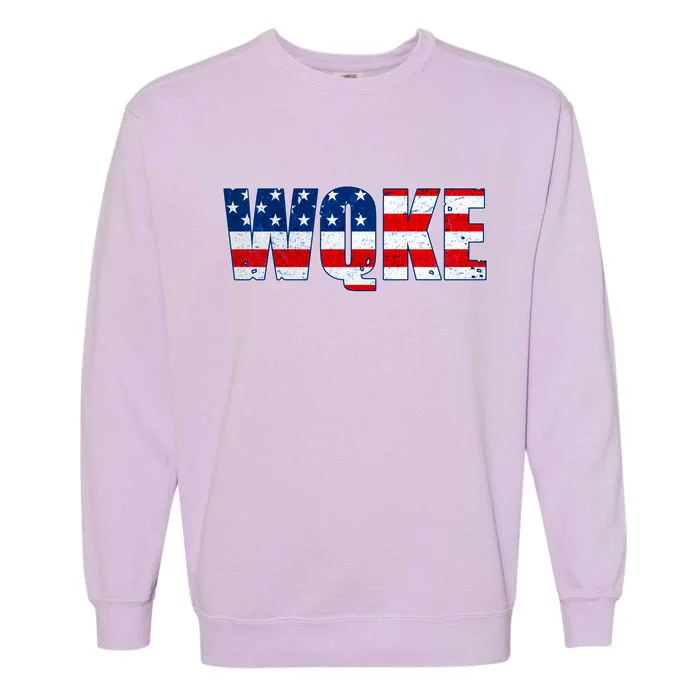 WQKE Woke QAnon American Flag Garment-Dyed Sweatshirt