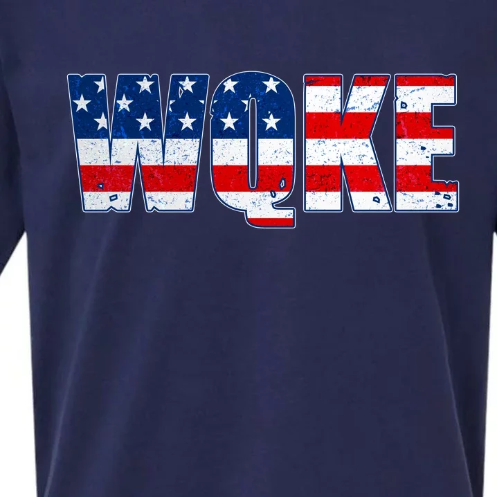 WQKE Woke QAnon American Flag Sueded Cloud Jersey T-Shirt