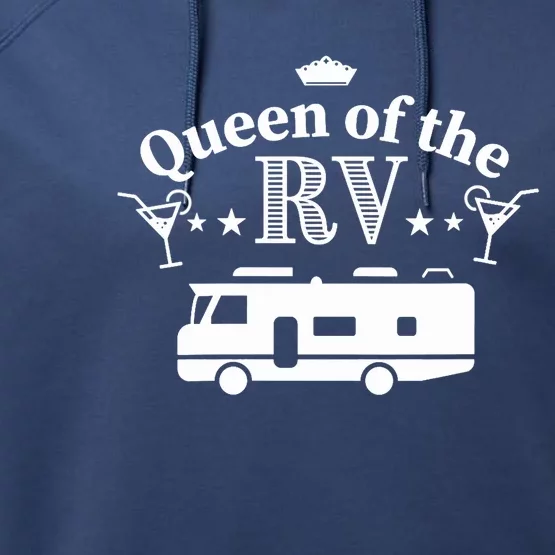 Wo Queen of the RV - Gift for Woman who loves her Motorhome V-Neck Performance Fleece Hoodie