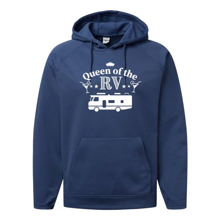 Wo Queen of the RV - Gift for Woman who loves her Motorhome V-Neck Performance Fleece Hoodie