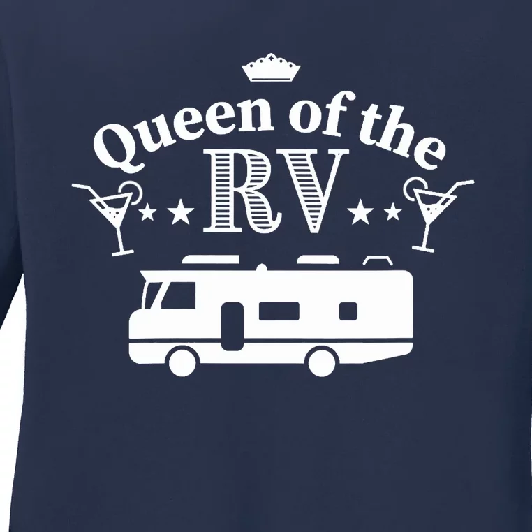 Wo Queen of the RV - Gift for Woman who loves her Motorhome V-Neck Ladies Long Sleeve Shirt