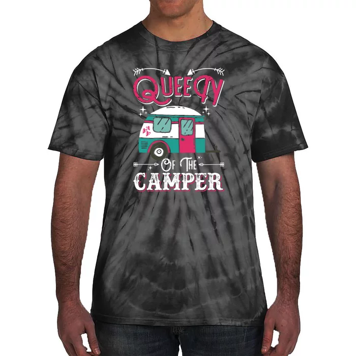 Women Queen Of The Camper Funny Camping Outdoor RV Tie-Dye T-Shirt