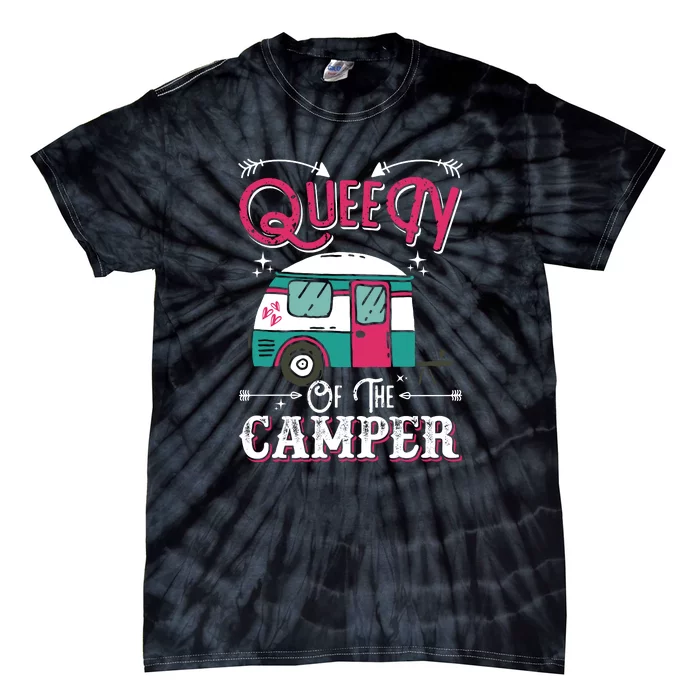 Women Queen Of The Camper Funny Camping Outdoor RV Tie-Dye T-Shirt