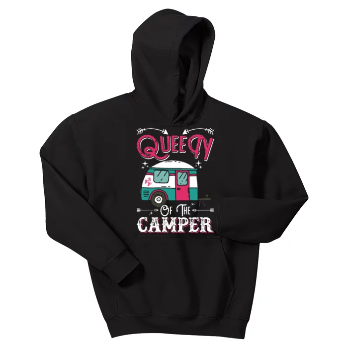 Women Queen Of The Camper Funny Camping Outdoor RV Kids Hoodie