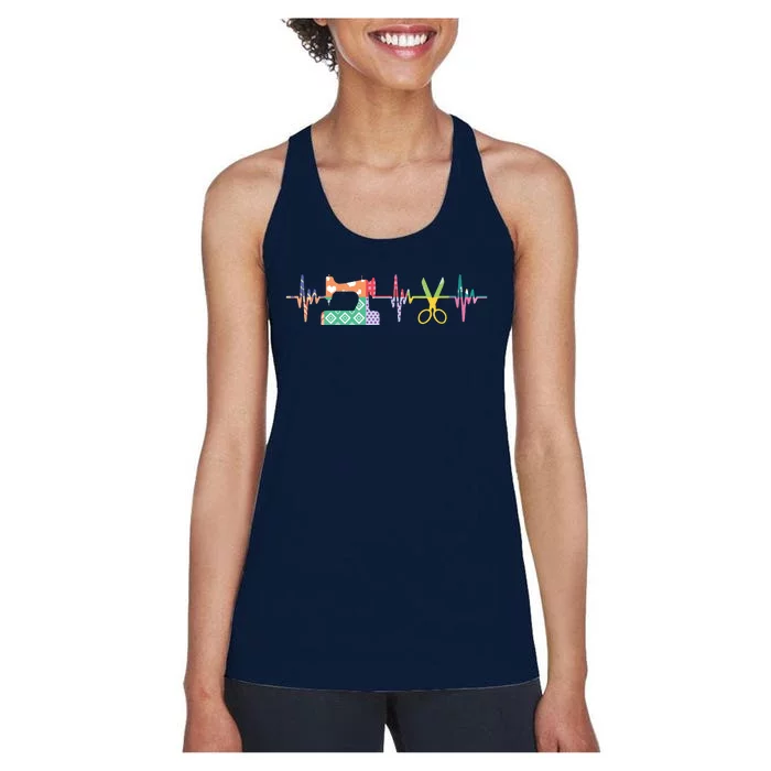 Womens Quilter Sewing Heartbeat For Quilting Lover MM VNeck Women's Racerback Tank