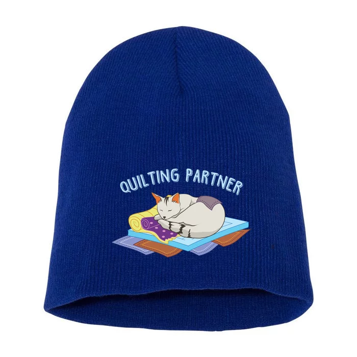 Wo Quilting With Cats Blanket Quilter Sewing Hobby Yarn Cute Gift Short Acrylic Beanie