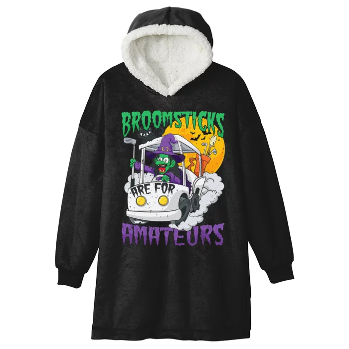 Witch Riding A Golf Cart Funny Halloween Hooded Wearable Blanket