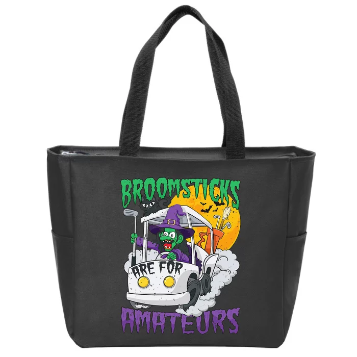 Witch Riding A Golf Cart Funny Halloween Zip Tote Bag