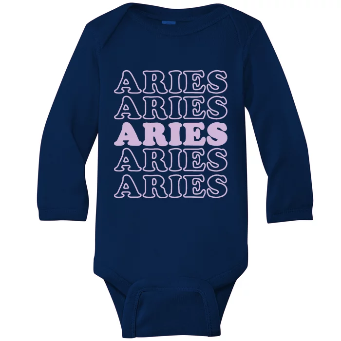 Womens Retro Aries Zodiac Birthday Purple Lilac Lavender March Cute Baby Long Sleeve Bodysuit