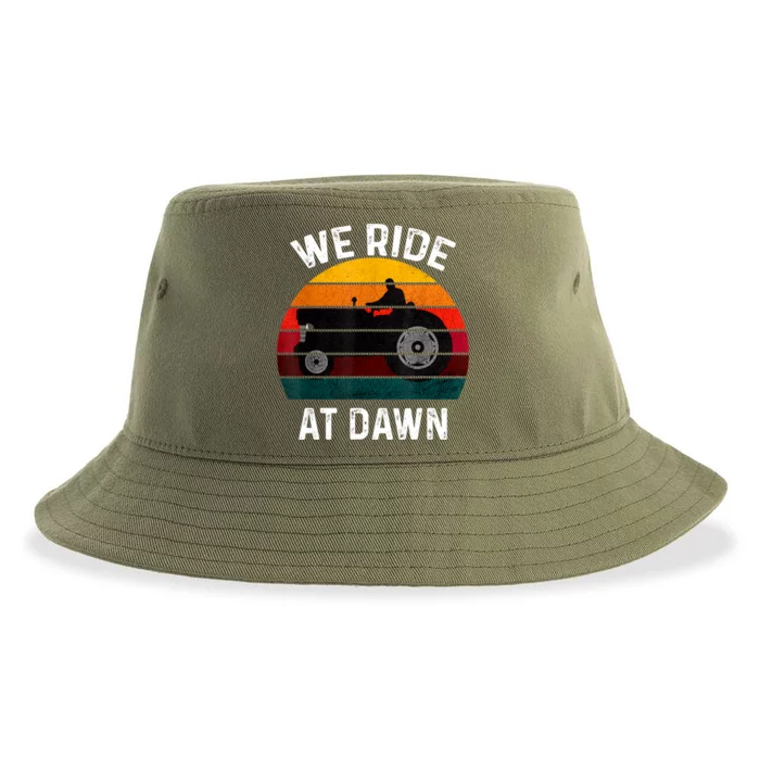 We Ride At Dawn Lawn Mower Lawn Mowing Dad Yard Work For Men Sustainable Bucket Hat