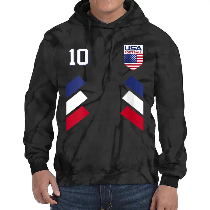 Wo Retro10 American Football USA Soccer USA Flag V-Neck Tie Dye Hoodie