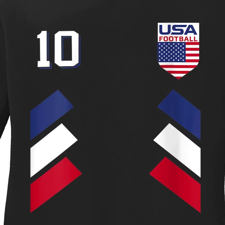 Wo Retro10 American Football USA Soccer USA Flag V-Neck Ladies Long Sleeve Shirt