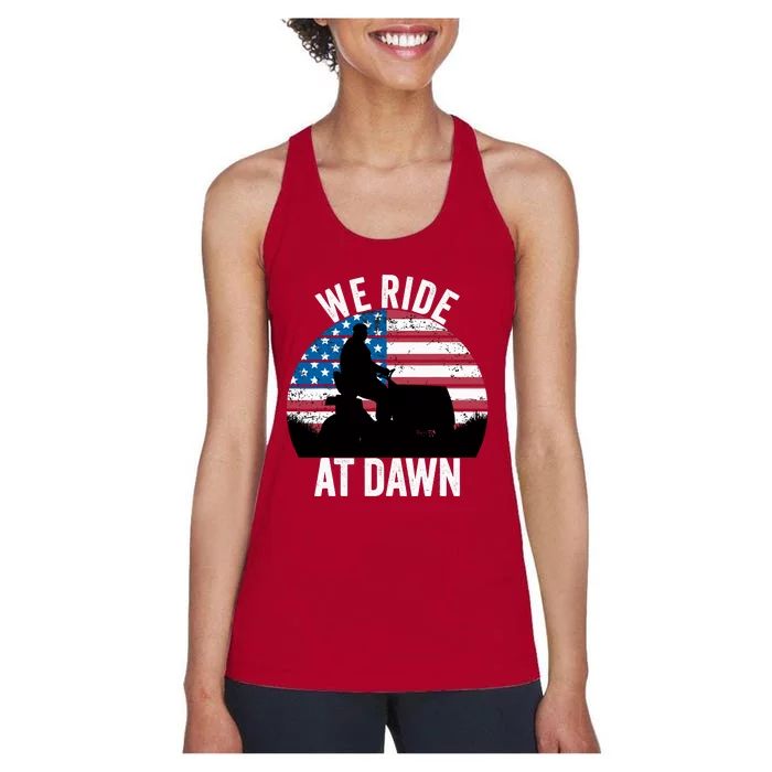 We Ride At Dawn Lawnmower Lawn Mowing Funny Dad Women's Racerback Tank