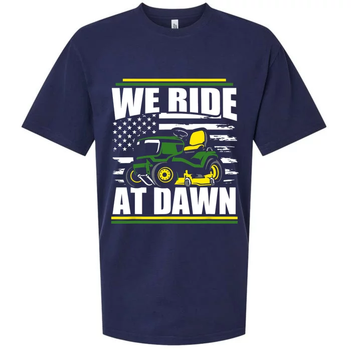 We Ride At Dawn Funny Lawn Mower American Flag Father's Day Sueded Cloud Jersey T-Shirt