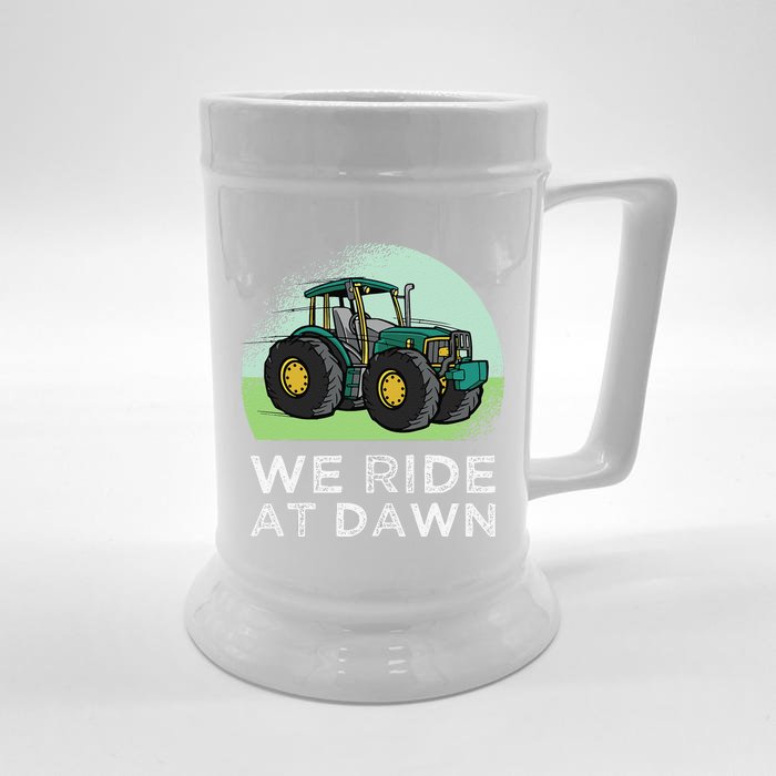 We Ride At Dawn Lawn Mower Lawn Mowing Funny Dad Front & Back Beer Stein