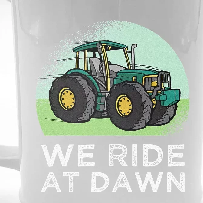 We Ride At Dawn Lawn Mower Lawn Mowing Funny Dad Front & Back Beer Stein