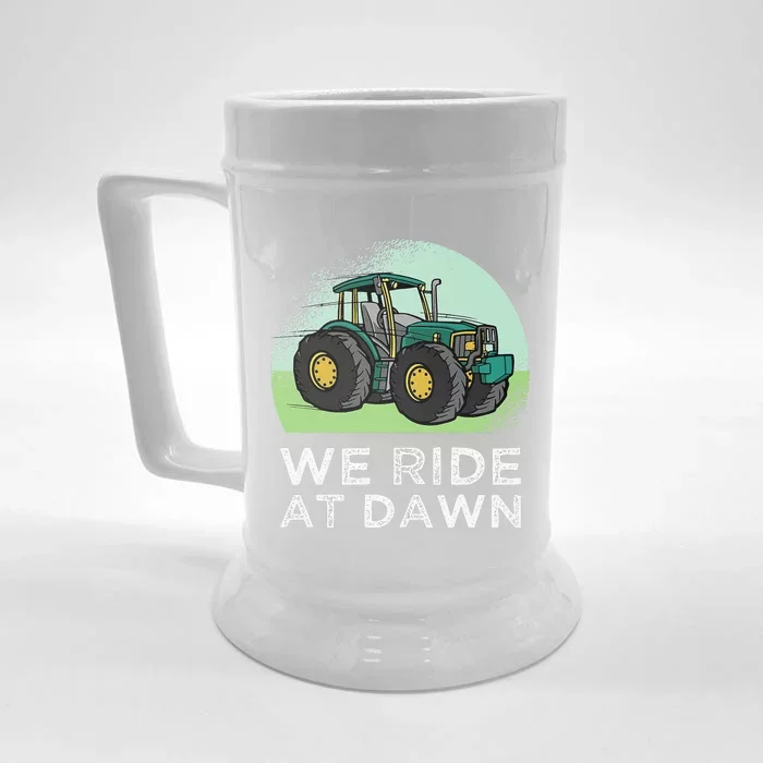 We Ride At Dawn Lawn Mower Lawn Mowing Funny Dad Front & Back Beer Stein