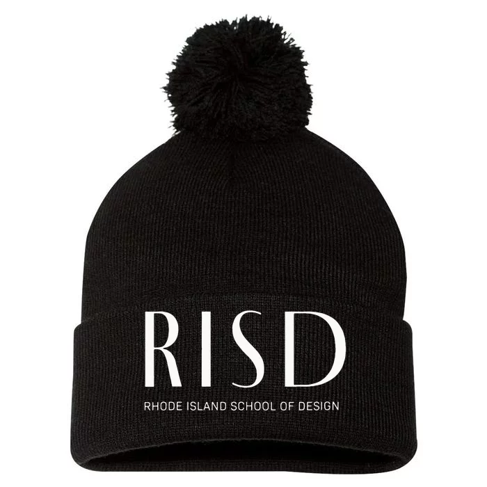 Womens RISD Art Deco Style College Pom Pom 12in Knit Beanie