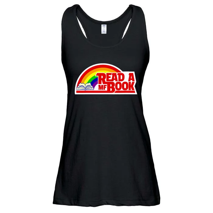 Wo Read a MF Book Reading Bookworm Funny Vintage Retro Rainbow V-Neck Ladies Essential Flowy Tank