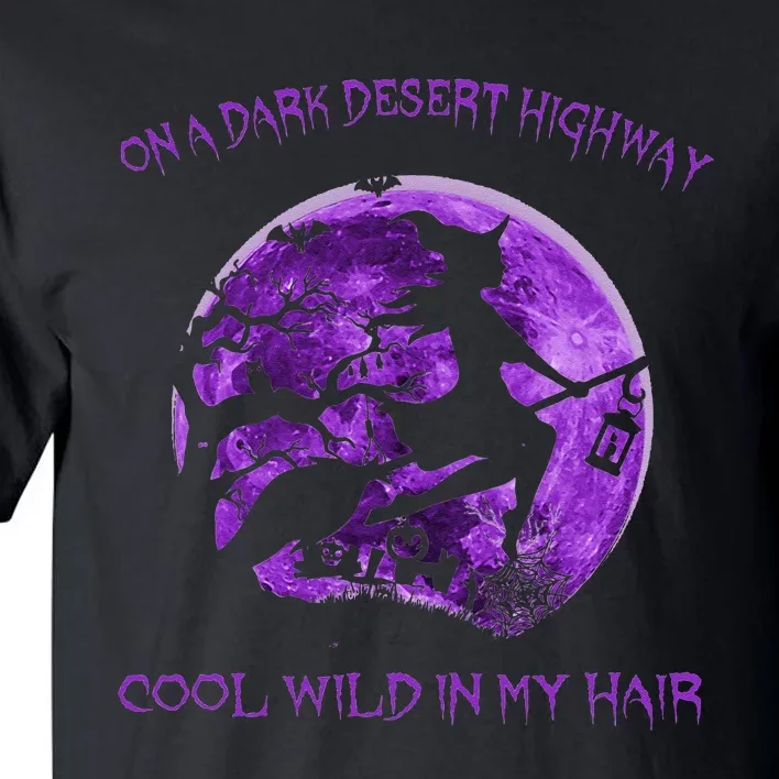 Witch Riding Brooms On A Dark Desert Highways Halloween Tall T-Shirt