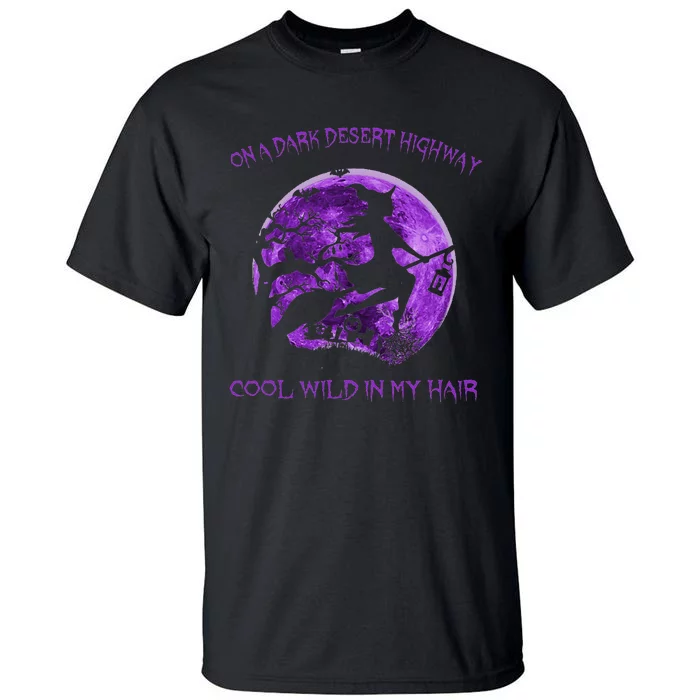 Witch Riding Brooms On A Dark Desert Highways Halloween Tall T-Shirt