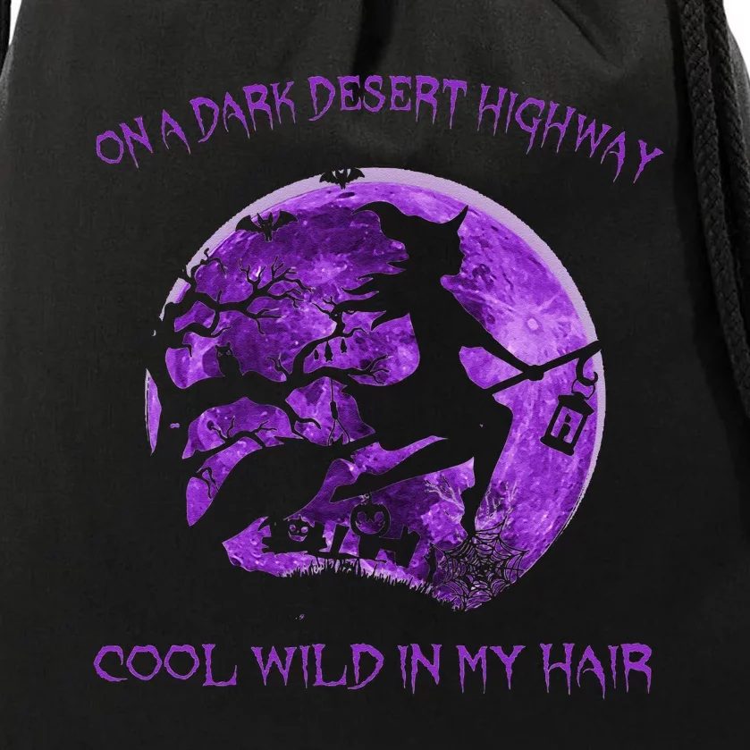 Witch Riding Brooms On A Dark Desert Highways Halloween Drawstring Bag