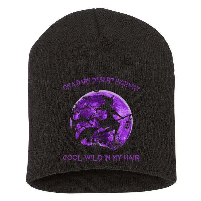 Witch Riding Brooms On A Dark Desert Highways Halloween Short Acrylic Beanie