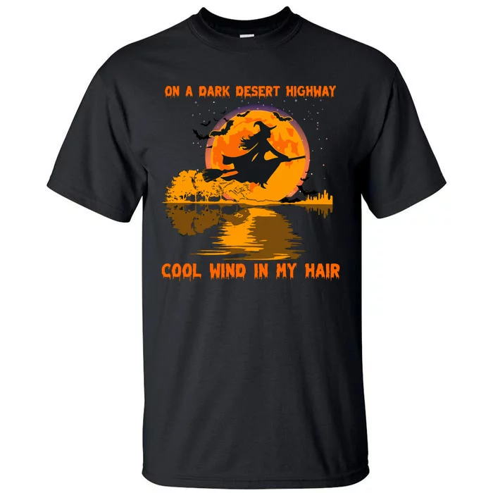 Witch Riding Brooms On A Dark Desert Highways Halloween Tall T-Shirt