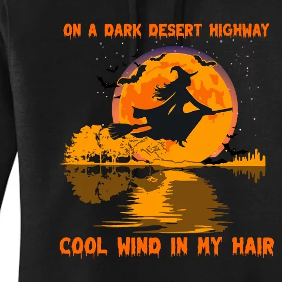 Witch Riding Brooms On A Dark Desert Highways Halloween Women's Pullover Hoodie