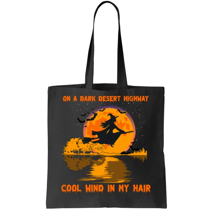 Witch Riding Brooms On A Dark Desert Highways Halloween Tote Bag