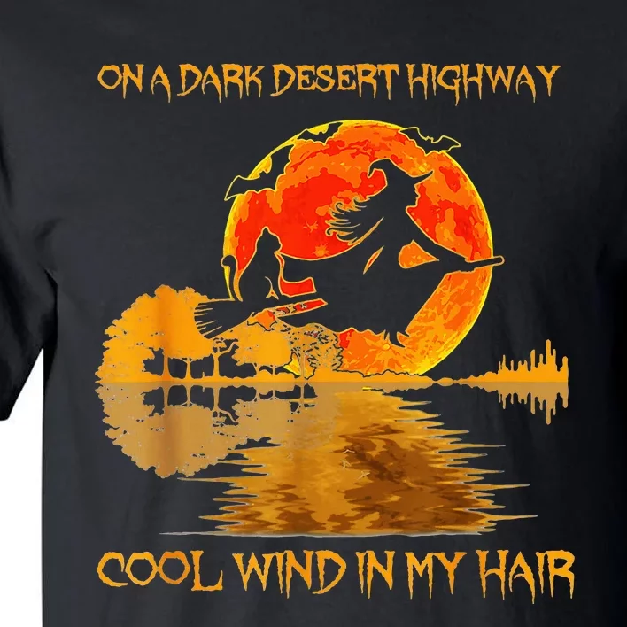 Witch Riding Brooms On A Dark Desert Highways Cat Halloween Tall T-Shirt