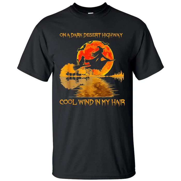 Witch Riding Brooms On A Dark Desert Highways Cat Halloween Tall T-Shirt