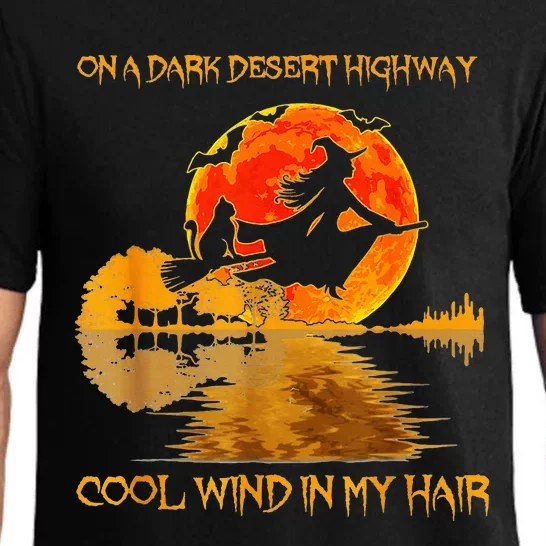 Witch Riding Brooms On A Dark Desert Highways Cat Halloween Pajama Set