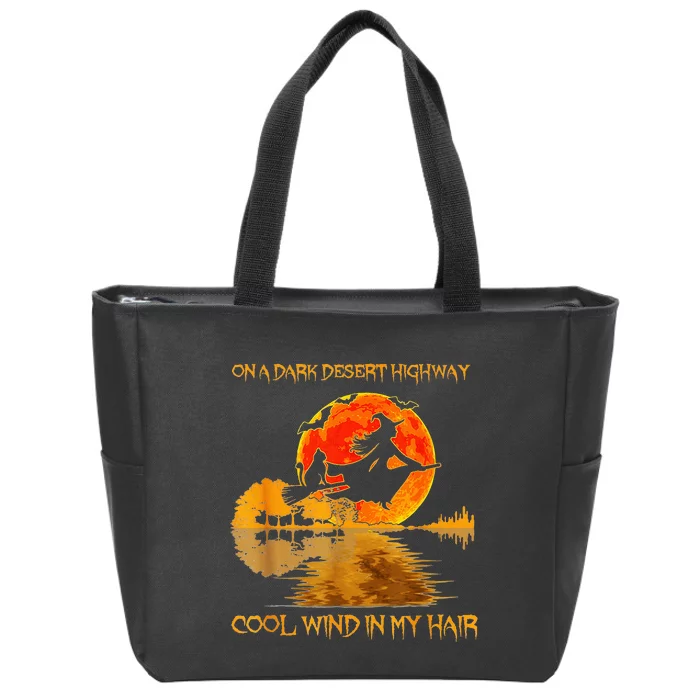 Witch Riding Brooms On A Dark Desert Highways Cat Halloween Zip Tote Bag