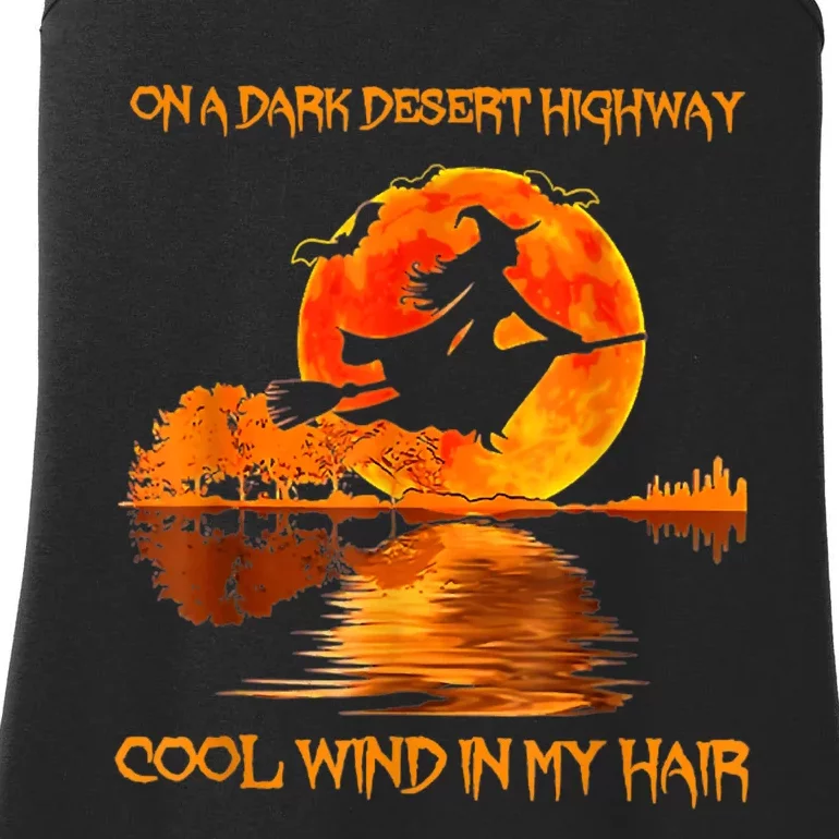 Witch Riding Brooms On A Dark Desert Highways Halloween Ladies Essential Tank