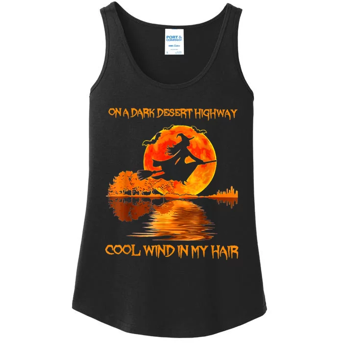 Witch Riding Brooms On A Dark Desert Highways Halloween Ladies Essential Tank