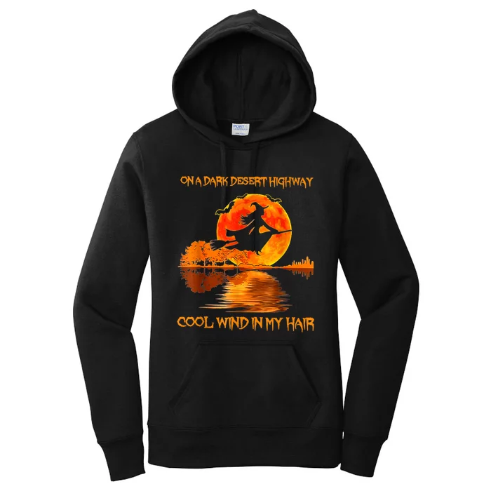 Witch Riding Brooms On A Dark Desert Highways Halloween Women's Pullover Hoodie