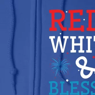 White Red Blessed America American Usa Flag 4th Of July Gift Full Zip Hoodie