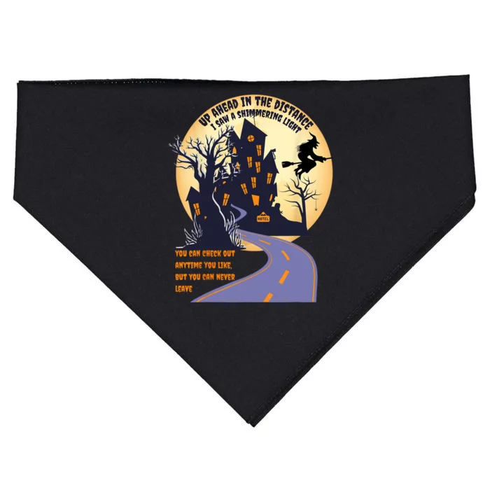 Witch Riding Broom On A Dark Desert Highway Halloween Moon USA-Made Doggie Bandana