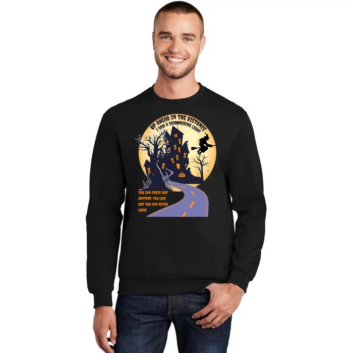 Witch Riding Broom On A Dark Desert Highway Halloween Moon Sweatshirt