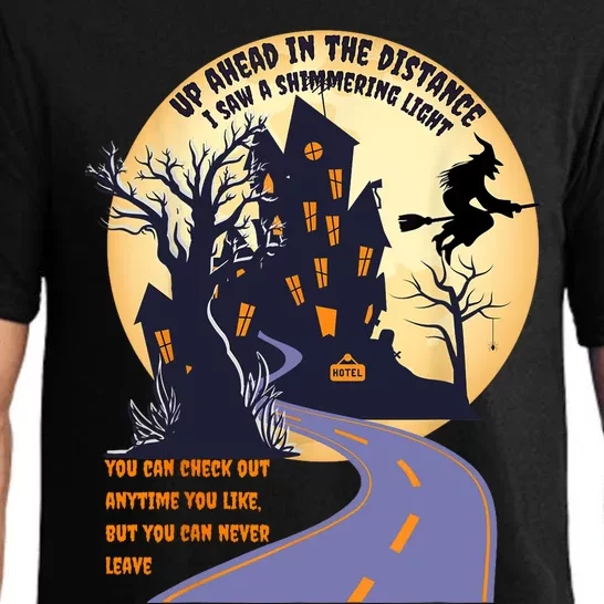 Witch Riding Broom On A Dark Desert Highway Halloween Moon Pajama Set