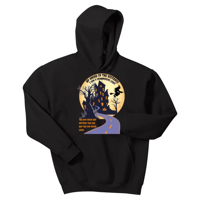 Witch Riding Broom On A Dark Desert Highway Halloween Moon Kids Hoodie