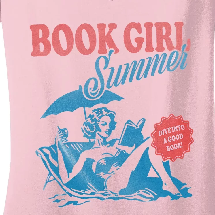 Women Retro Book Girl Summer Bookish Vacation Funny Reader Women's V-Neck T-Shirt