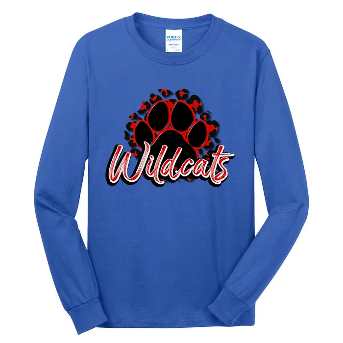 Wildcats Red Black Cheetah School Sports Fan Team Spirit Cool Gift Tall Long Sleeve T-Shirt