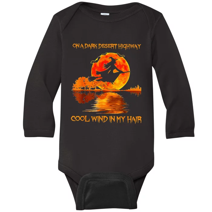 Witch Riding Brooms On A Dark Desert Highways Halloween Baby Long Sleeve Bodysuit