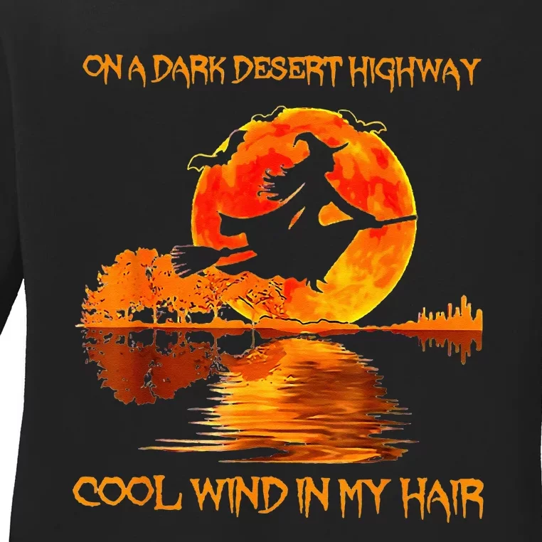 Witch Riding Brooms On A Dark Desert Highways Halloween Ladies Long Sleeve Shirt