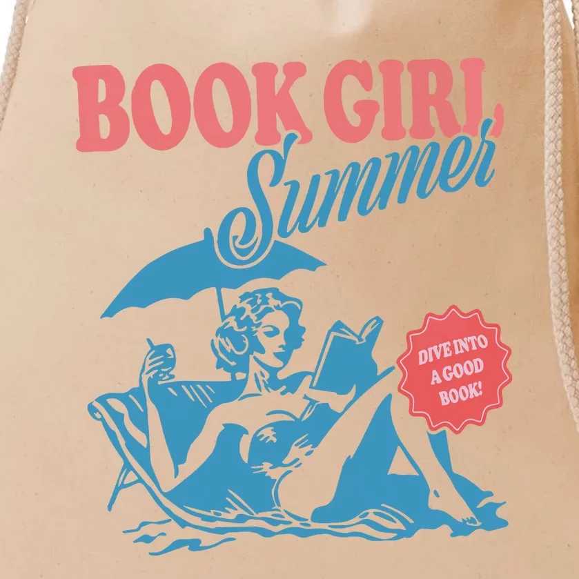 Women Retro Book Girl Summer Bookish Vacation Funny Reader Drawstring Bag