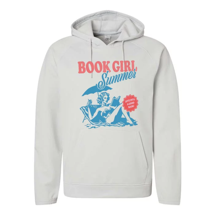 Women Retro Book Girl Summer Bookish Vacation Funny Reader Performance Fleece Hoodie