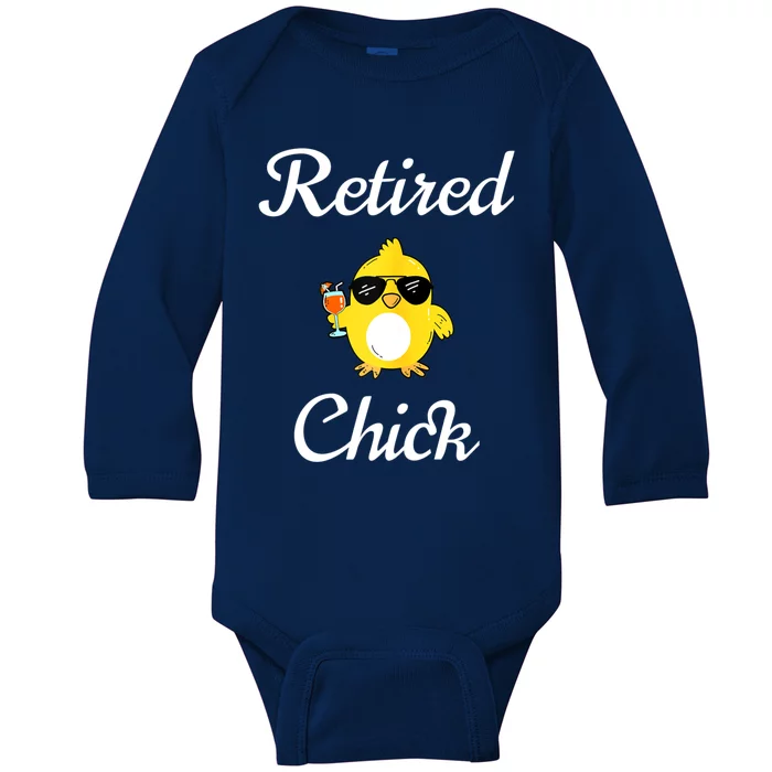 Womenss Retired Chick Funny Retirement Party Baby Long Sleeve Bodysuit