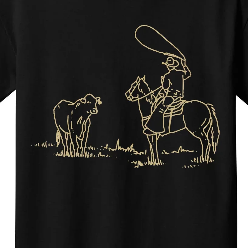 Western Rodeo Cowboy Roping Horse Riding Kids T-Shirt